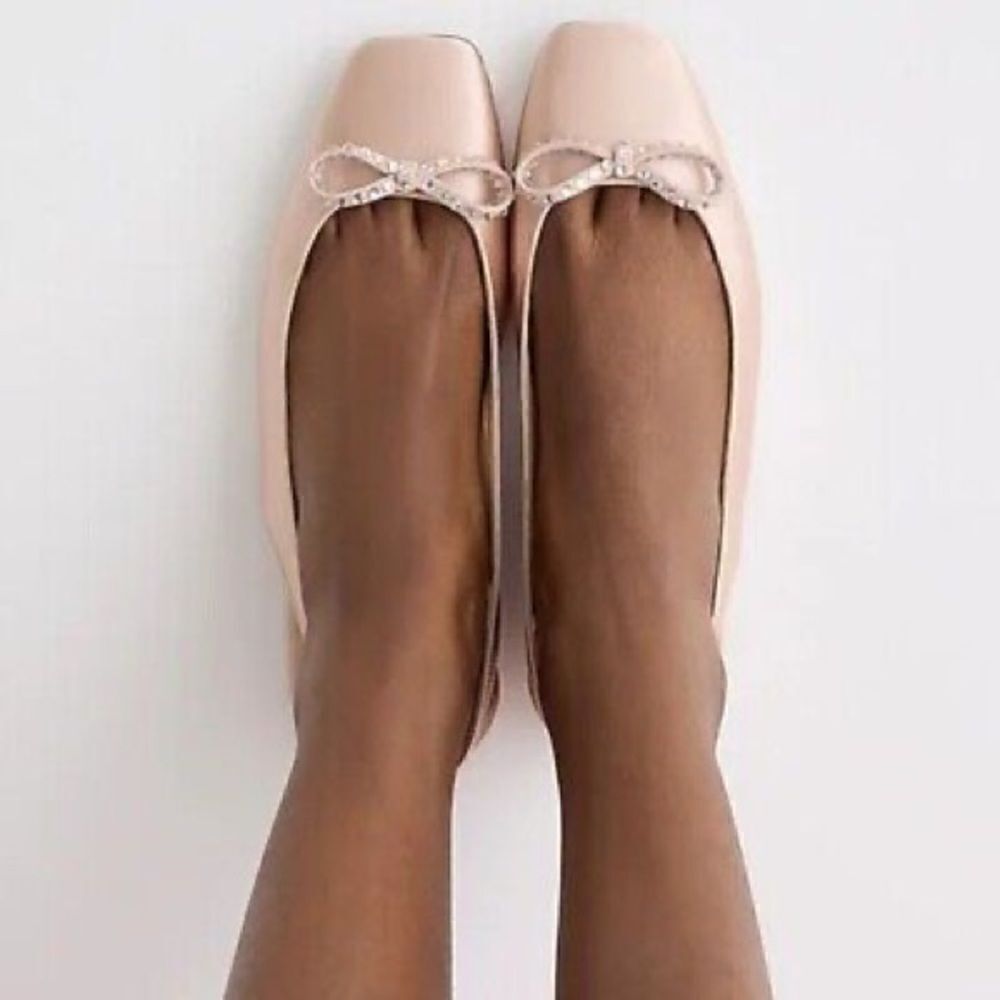 J Crew Anya Slingback Flats with Crystal Bow NIB
